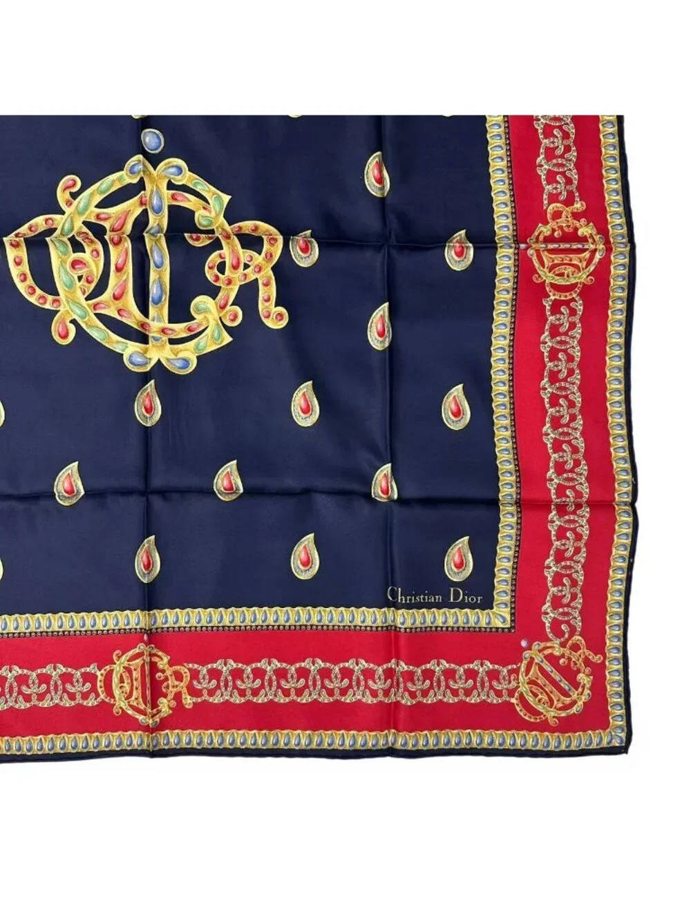 Dior Scarf Silk Logo All Over Print Red Navy